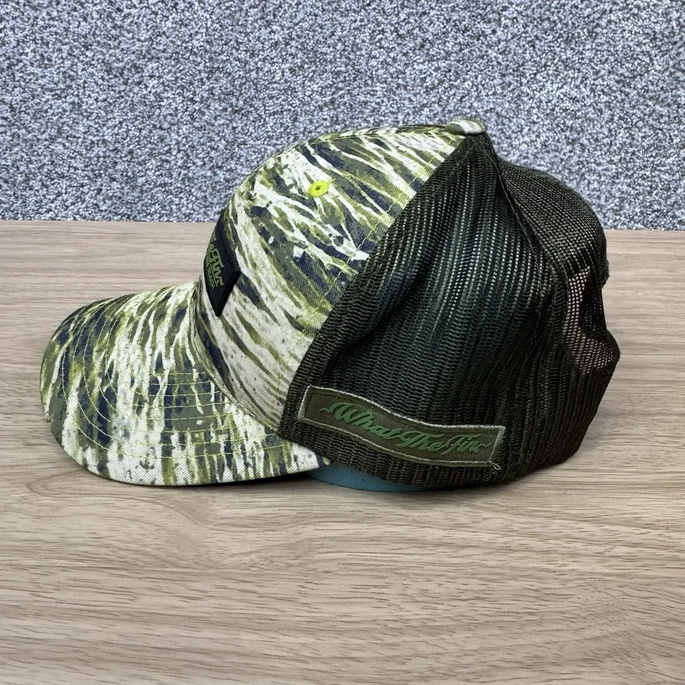 What The Fin Hats Lot Of 2 Snap Back Cap Camo Pattern Mesh Back Fishing Outdoors